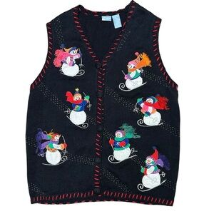 Holiday Editions Christmas sweater vest size 1x snowman skiing granny beaded
